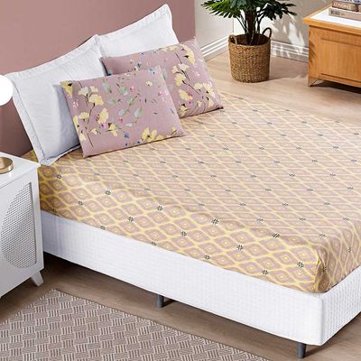 Jogo de Cama Lençol Dallas Casal Padrão Microfibra 3 Peças - Rosê Lavanda Floral