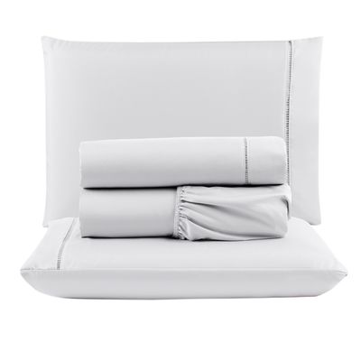 Kit c/ 4 Jogos Cama Lençol Unique Casal Padrão Micro Percal 400 Fios Ponto Palito 4 Peças - Azul Marinho + Branco