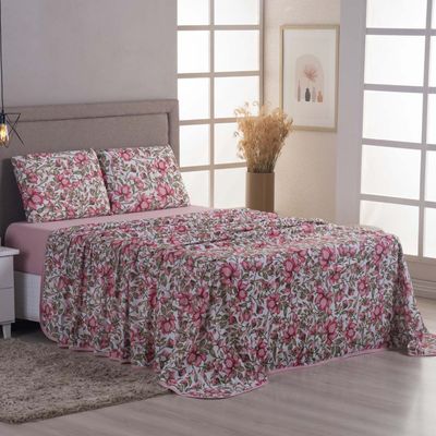 Jogo Cama Lençol Sonnet Queen Malha Estampada 100% Algodão 4 Peças - Flores - Rosê