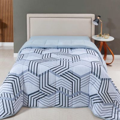 Edredom Cobertor Sonnet King Malha Estampada Dupla Face 100% Algodão - Geométrico - Cinza