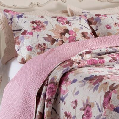 Kit Cobre Leito Colcha Casa Scarpa Mix Queen Estampado Dupla Face Floral 3 Peças - Damares