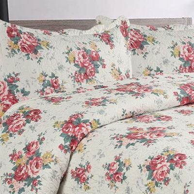 Kit Cobre Leito Colcha Mix King Estampado Dupla Face Floral 3 Peças - Maracris