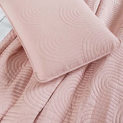 Kit Cobre Leito Colcha Arcos King Dupla Face Matelado 200 Fios 3 Peças Rosa