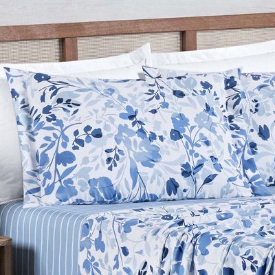 Jogo Cama Lençol Belle Queen 400 Fios Estampado 4 Peças Florido Azul