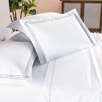 Jogo Cama Lençol Trivio Queen 400 Fios Bordado Fronhas Aba Americana 4 Peças Branco
