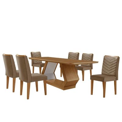Mesa Sala De Jantar Alvorada 180cm E 6 Cadeiras Liz Moderna Vel. Capuccino Off White Imbuia