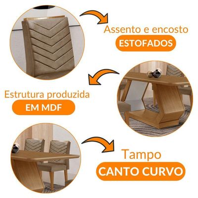 Mesa Sala De Jantar Alvorada 180cm E 6 Cadeiras Liz Moderna Vel. Capuccino Off White Imbuia