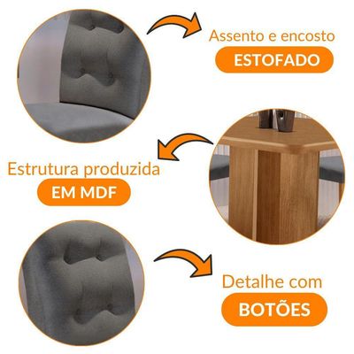 Mesa Olímpia 90cm Mdf Com 4 Cadeiras Carol Linho Grafite Naturalle