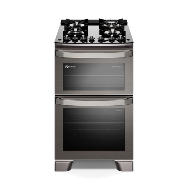 Fogão 4 bocas Electrolux Cinza Experience com Mesa de Vidro, Duplo Forno e PerfectCook360 (FE4DC) 220V