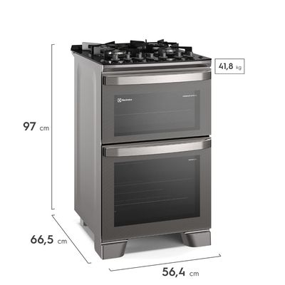 Fogão 4 bocas Electrolux Cinza Experience com Mesa de Vidro, Duplo Forno e PerfectCook360 (FE4DC) 220V
