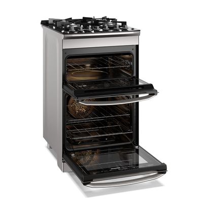 Fogão 4 bocas Electrolux Cinza Experience com Mesa de Vidro, Duplo Forno e PerfectCook360 (FE4DC) 220V