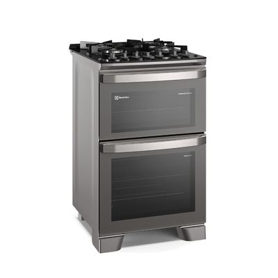 Fogão 4 bocas Electrolux Cinza Experience com Mesa de Vidro, Duplo Forno e PerfectCook360 (FE4DC) 220V