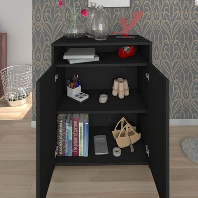 Balcão Multiuso Escritório Sala Cool A02 02 Portas Preto - Lyam Decor