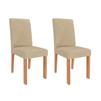 Conjunto de Mesa Retangular com Tampo de Vidro Off White Julieta e 6 Cadeiras Tais e Maia Suede Bege e Amadeirado