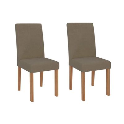 Conjunto de Mesa Retangular com Tampo de Vidro Off White Maitê e 6 Cadeiras Tais e Maia Suede Joli e Amadeirado