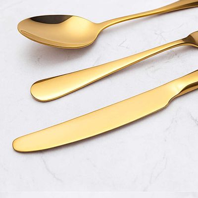 Faca de Sobremesa Dourado Ouro Talheres Inox Buffet Jogo 6un