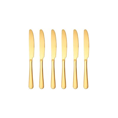 Faca de Sobremesa Dourado Ouro Talheres Inox Buffet Jogo 6un