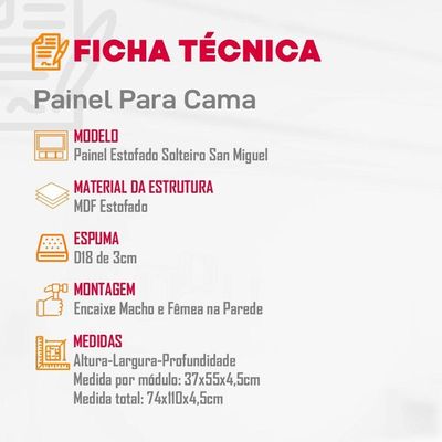 Painel Estofado Solteiro San Miguel Rufato Turim 07