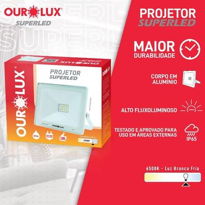 Projetor Slim Superled Branco 20 Watts Bivolt 6500k - 03261a - Ourolux