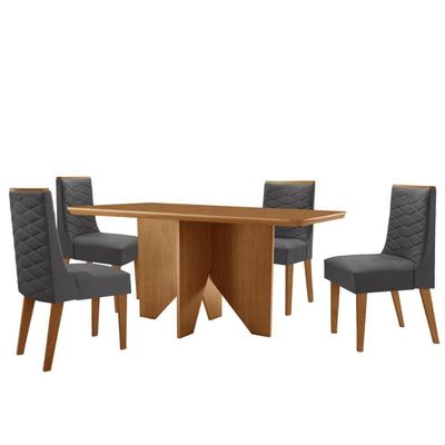 Mesa Evora 120 Mdf Canto Com 4 Cadeiras Safira Veludo Grafite Naturalle