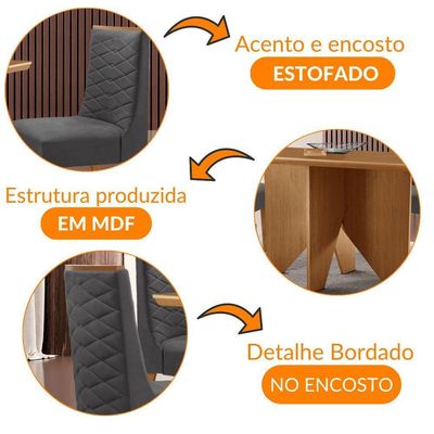 Mesa Evora 120 Mdf Canto Com 4 Cadeiras Safira Veludo Grafite Naturalle