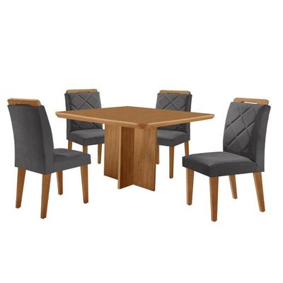 Mesa Olimpia 90 Mdf Com 4 Cadeiras Melissa Veludo Grafite Naturalle