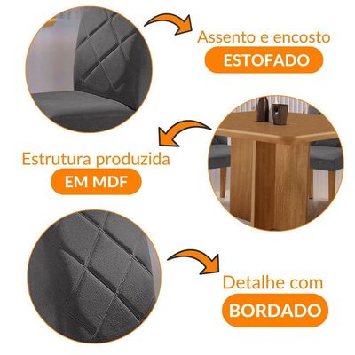 Mesa Olimpia 90 Mdf Com 4 Cadeiras Melissa Veludo Grafite Naturalle