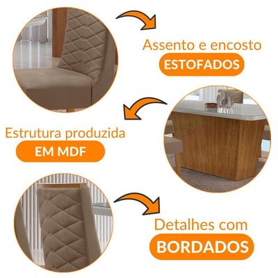 Mesa Sala De Jantar Aida 180cm E 6 Cadeiras Safira Moderna Turim 07/off White/imbuia