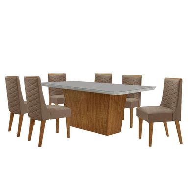 Mesa Sala De Jantar Aida 180cm E 6 Cadeiras Safira Moderna Turim 07/off White/imbuia