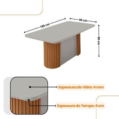 Mesa Jantar Aspen Tampo Mdf Vidro 6 Cadeiras Eloise Moderna Veludo Capuccino Off White Naturale