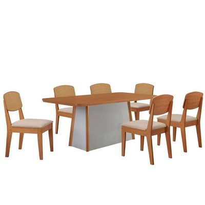 Mesa Jantar Diane 180cm Ta Mdf Lam 6 Ca Copper Prem Moderna Veludo Creme/naturale/off White