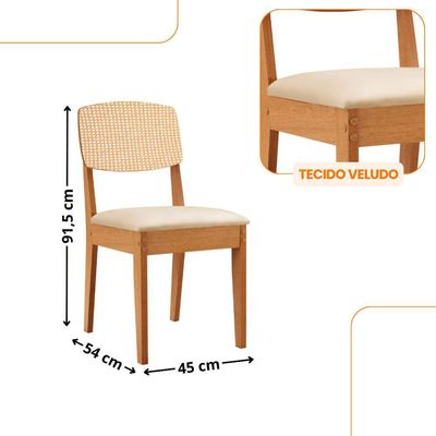 Mesa Jantar Diane 180cm Ta Mdf Lam 6 Ca Copper Prem Moderna Veludo Creme/naturale/off White