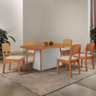Mesa Jantar Diane 180cm Ta Mdf Lam 6 Ca Copper Prem Moderna Veludo Creme/naturale/off White