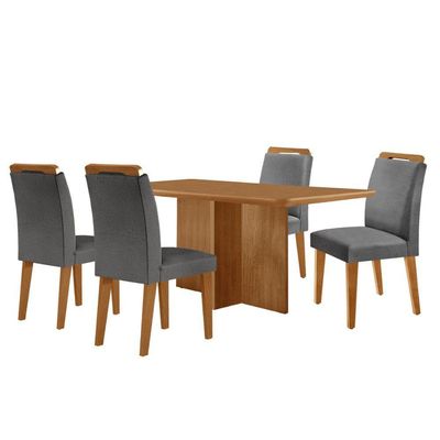 Mesa Olimpia 120 Mdf Com 4 Cadeiras Athenas Linho Grafite Naturalle