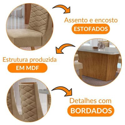 Mesa Sala De Jantar Aida 180cm E 6 Cadeiras Safira Moderna Veludo Capuccino Off White Imbuia