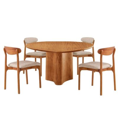 Mesa 135cm Laminado Com 4 Cadeiras Noronha Moderna Milano Imbuia Naturale