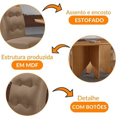 Mesa Evora 120 Mdf Canto Copo E Com 4 Cadeiras Carol Veludo Capuccino Naturalle