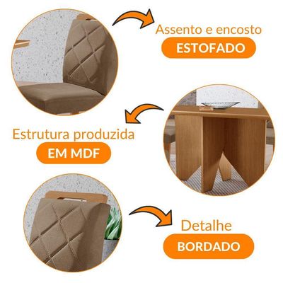 Mesa Evora 120 Mdf Canto Copo E Com 4 Cadeiras Melissa Veludo Capuccino Naturalle