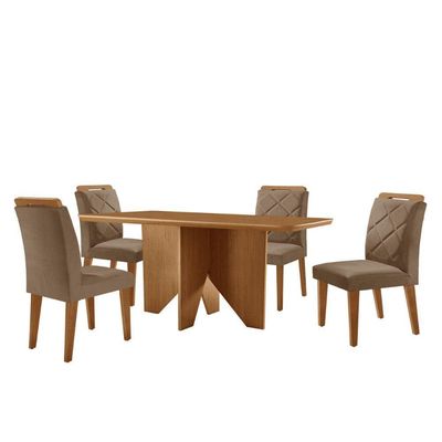 Mesa Evora 120 Mdf Canto Copo E Com 4 Cadeiras Melissa Veludo Capuccino Naturalle