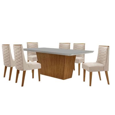 Mesa Para Sala De Jantar Aida Com 6 Cadeiras Safira Moderna Veludo Creme/off White/imbuia