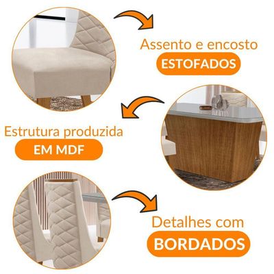 Mesa Para Sala De Jantar Aida Com 6 Cadeiras Safira Moderna Veludo Creme/off White/imbuia