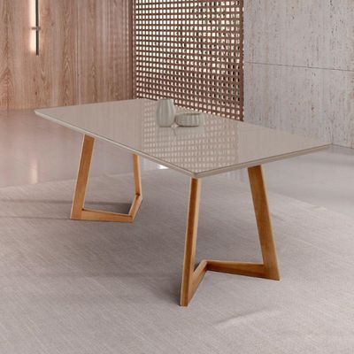 Mesa Para Sala De Jantar Munique Moderna Mobília Cinamomo Imbuia/champanhe