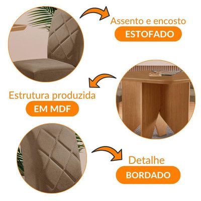 Mesa Evora 90 Mdf Canto Copo E Com 4 Cadeiras Melissa Veludo Capuccino Naturalle