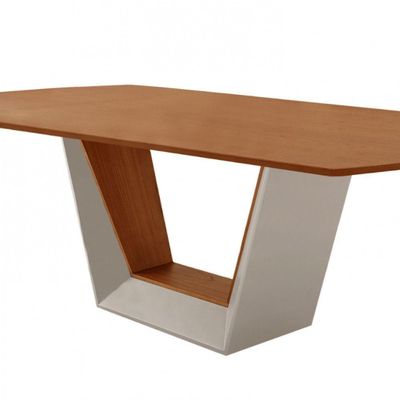Mesa Para Sala De Jantar Rubi 220cm Moderna Mobília Off White Com Off White-cinamomo Imbuia