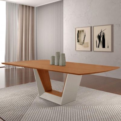 Mesa Para Sala De Jantar Rubi 220cm Moderna Mobília Off White Com Off White-cinamomo Imbuia