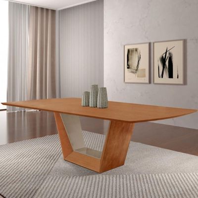 Mesa Para Sala De Jantar Rubi 220cm Moderna Mobília Cinamomo Com Champanhe-cinamomo Imbuia