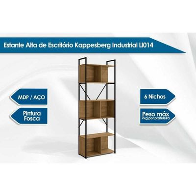 Estante P- Sala Industrial Alta Li014 C- 6 Nichos 72x202cm Canela-branco - Kappesberg
