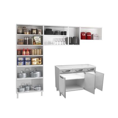 Cozinha de Aço Completa Telasul Star New Branco 3 Vidros Balcão para Pia