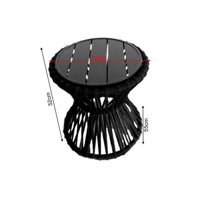 Mesa De Centro Sol Em Corda Náutica E Base Em Alumínio Preta 50cm Preta - Cor: Preto