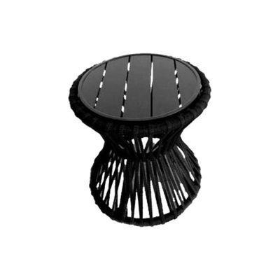 Mesa De Centro Sol Em Corda Náutica E Base Em Alumínio Preta 50cm Preta - Cor: Preto